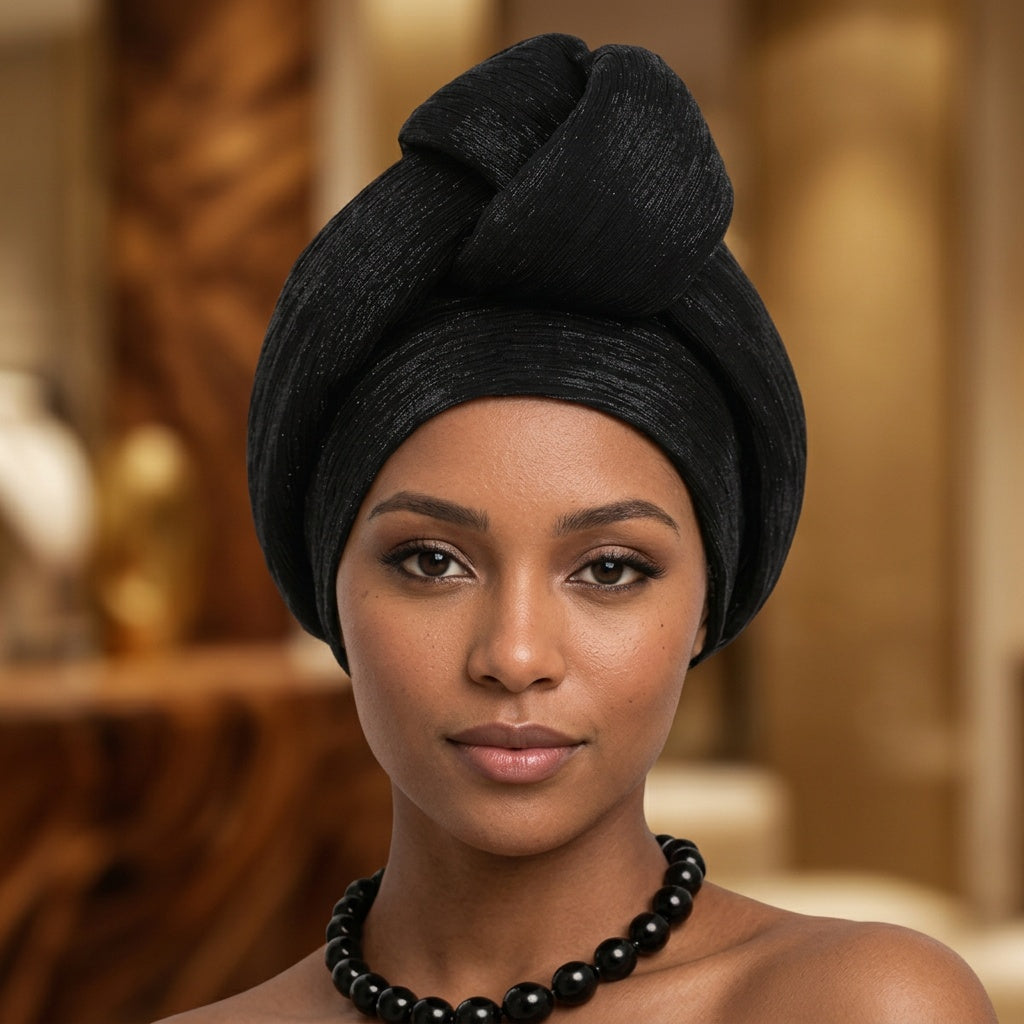 Turban Glam Knot™ coloris Noir – turban satin femme festif et audacieux