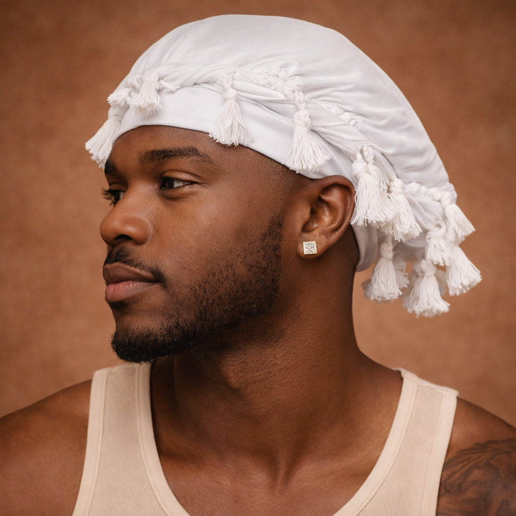Bonnet satin homme couleur unie blanc – routine capillaire masculine
