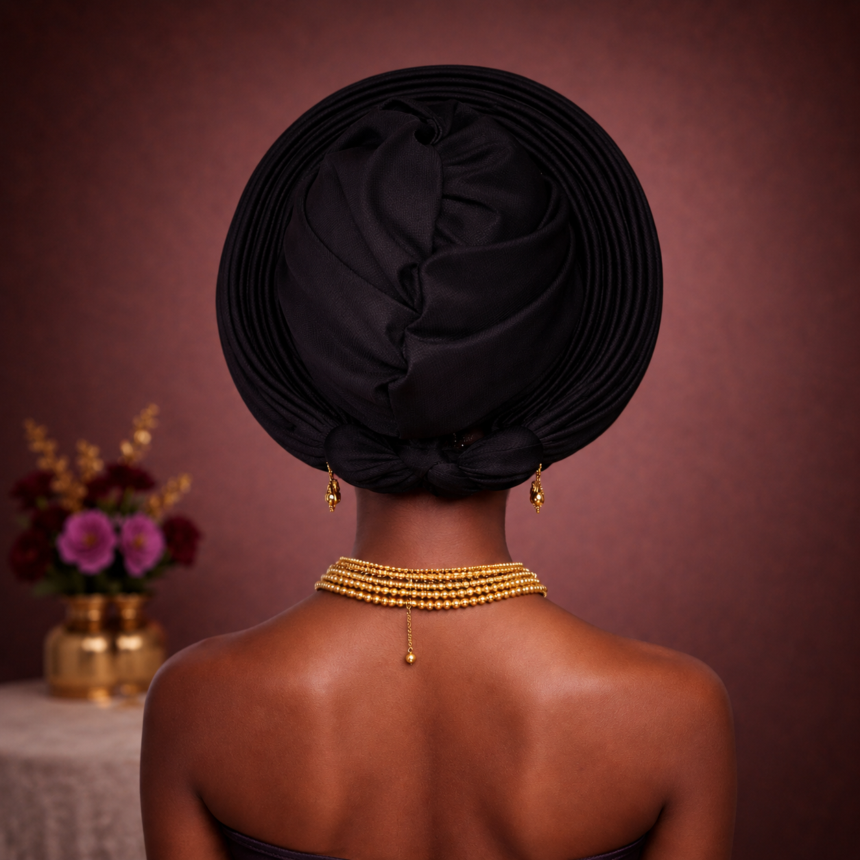 Glam Gélé noir headwrap prêt-à-porter mariage vue frontale — Cissey Clothing
