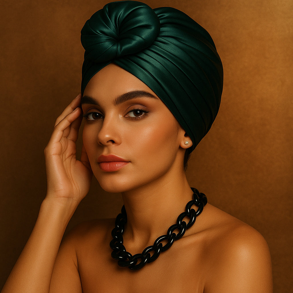 Turban Glam Knot™ coloris Vert émeraude – turban satin femme festif et audacieux