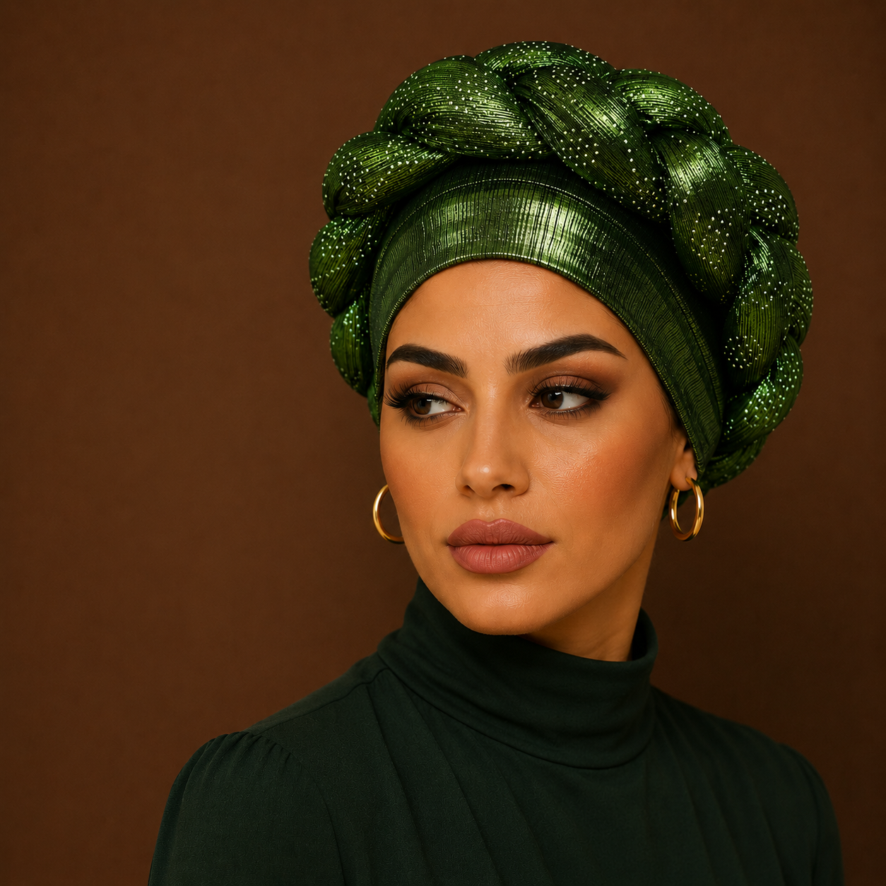 Turban Crystal Crown vert émeraude avec strass, headwrap de cérémonie