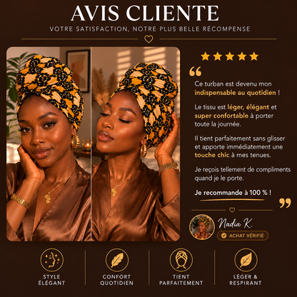 Avis cliente turban Ankara Empress Cissey Clothing — style élégant et confort quotidien