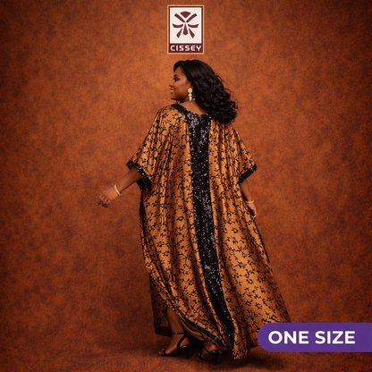 Abaya kaftan africain marron et noir vue de face coupe fluide — Cissey Clothing