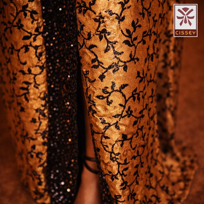 Abaya kaftan africain marron et noir vue de dos taille unique — Cissey Clothing