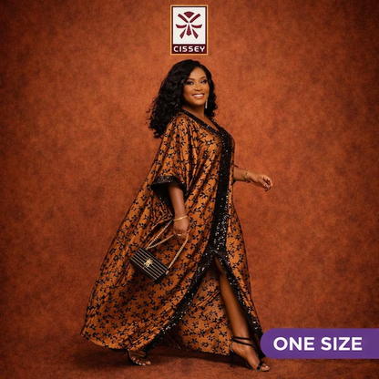 Abaya kaftan africain marron et noir robe maxi portée — Cissey Clothing