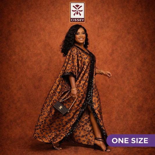 Abaya kaftan africain marron et noir robe maxi portée — Cissey Clothing