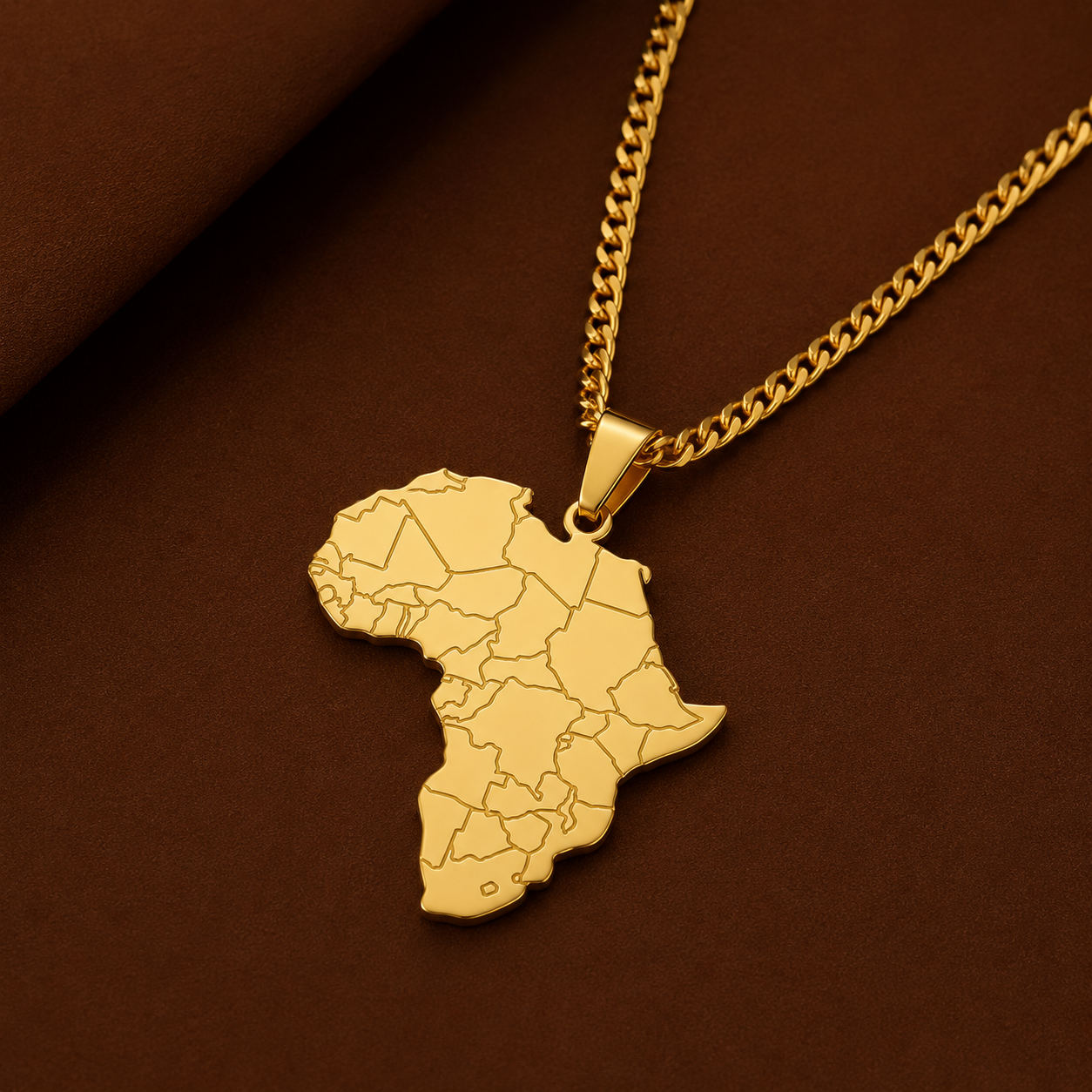 Collier Carte d'Afrique | Pendentif Continent Gravé | Or & Argent – Cissey