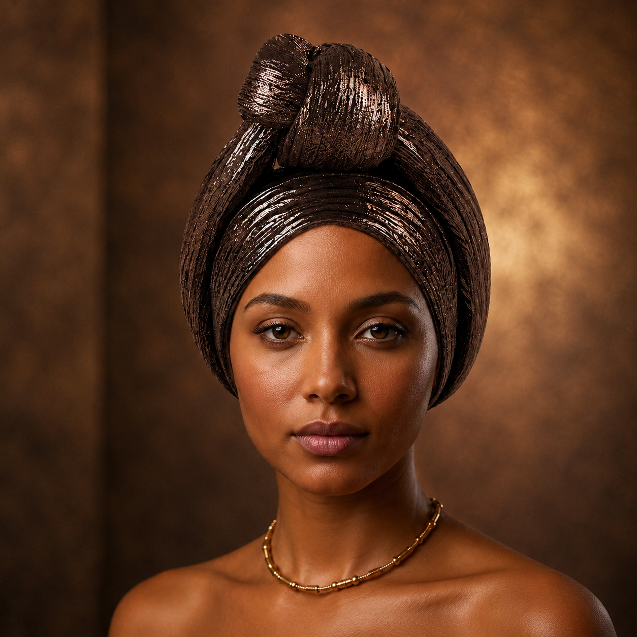 Turban Glam Knot™ coloris Marron – turban satin femme festif et audacieux