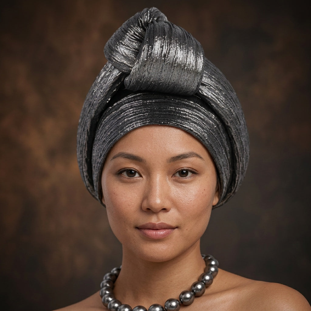Turban Glam Knot™ coloris Gris – turban satin femme festif et audacieux