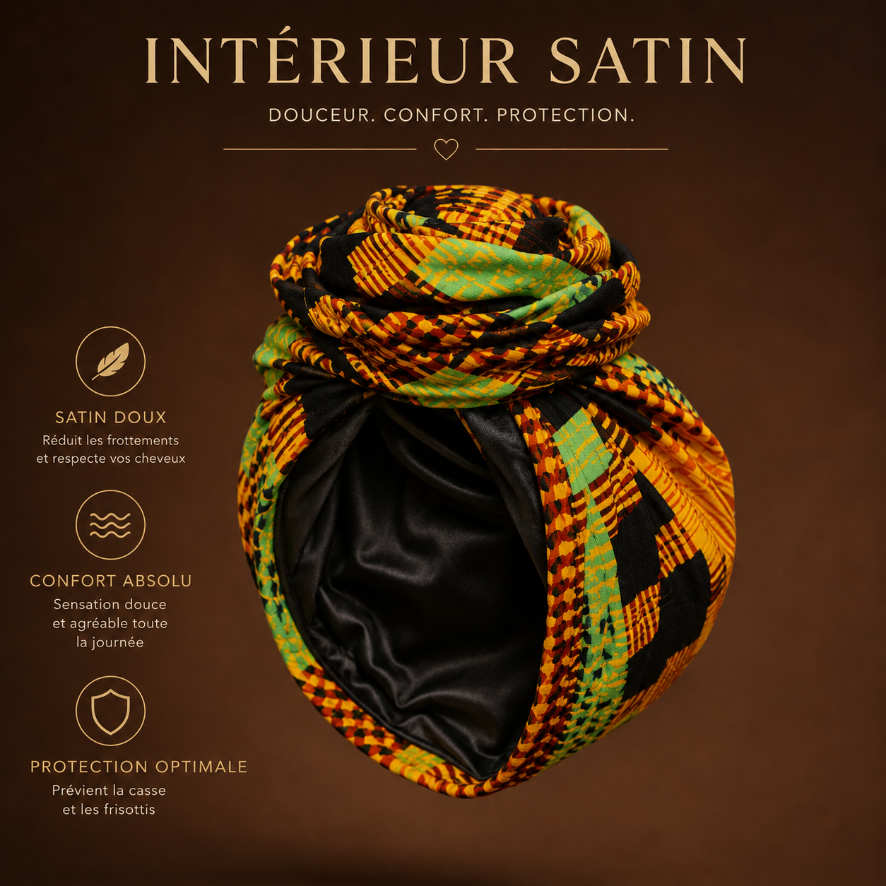 Turban Kente Glory Cissey Clothing intérieur satin 