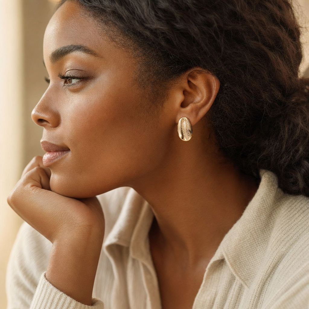 Boucles d'Oreilles Cauri portées lifestyle — Cissey Clothing