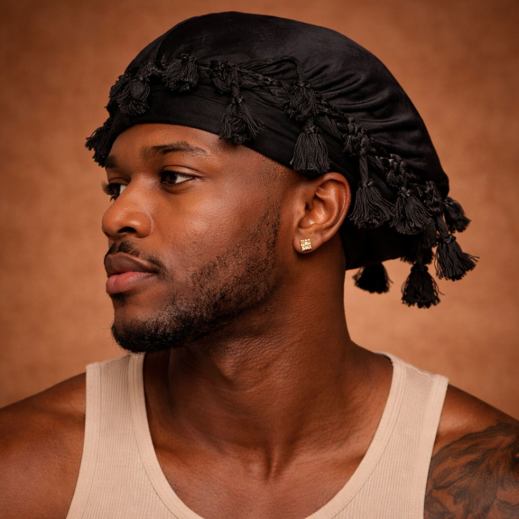 Bonnet en satin pour homme – protection cheveux naturels bouclés et crépus style premium