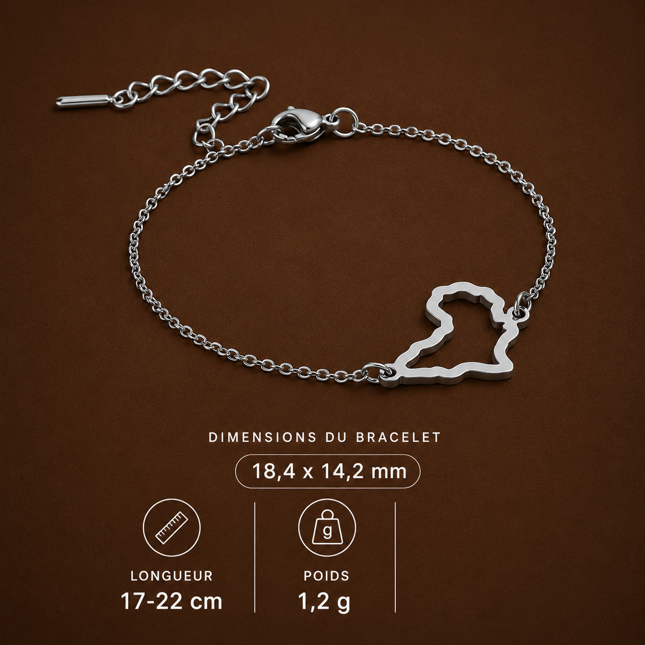 Bracelet Afrique acier inoxydable argent dimensions 18,4x14,2mm longueur 17-22cm — Cissey Clothing