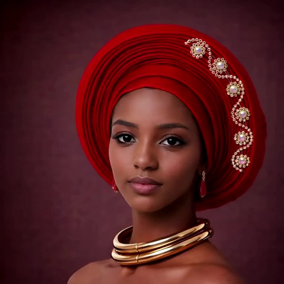 Glam Gélé headwrap mariage rouge vue de face — Cissey Clothing