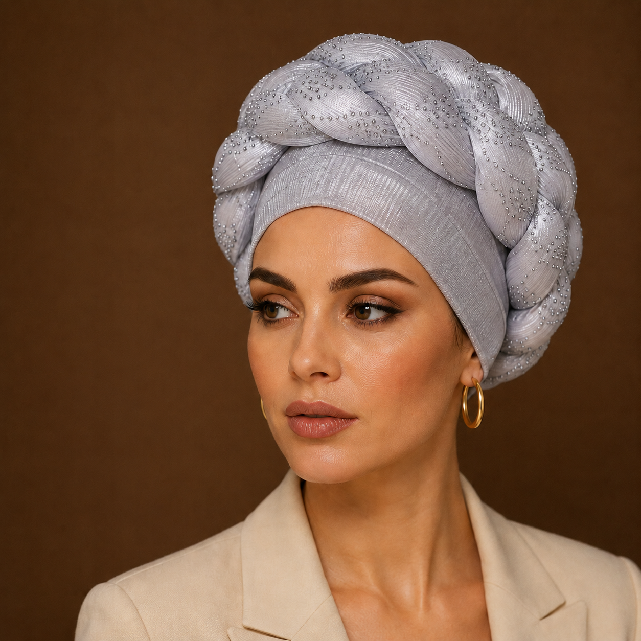 Turban Crystal Crown tressé argent avec micro-strass cérémoniel — Cissey Clothing