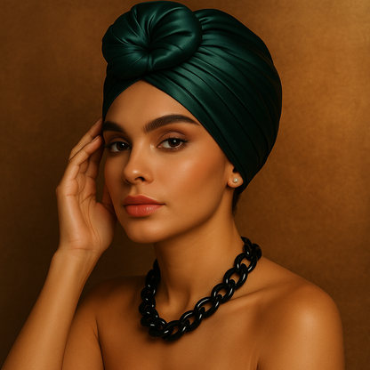 Turban Glam Knot™ coloris Vert émeraude – turban satin femme festif et audacieux