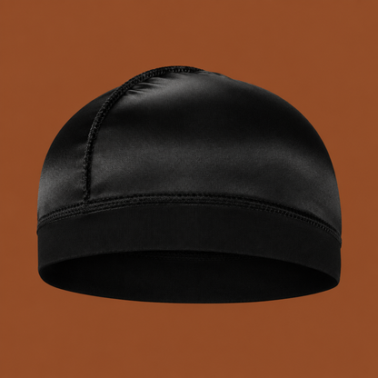 Wave cap durag satin noir Cissey sur fond marron