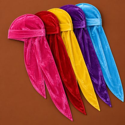 Durags velours Cissey 5 coloris flashy sur fond marron