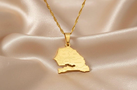 Collier carte du Sénégal doré en acier inoxydable