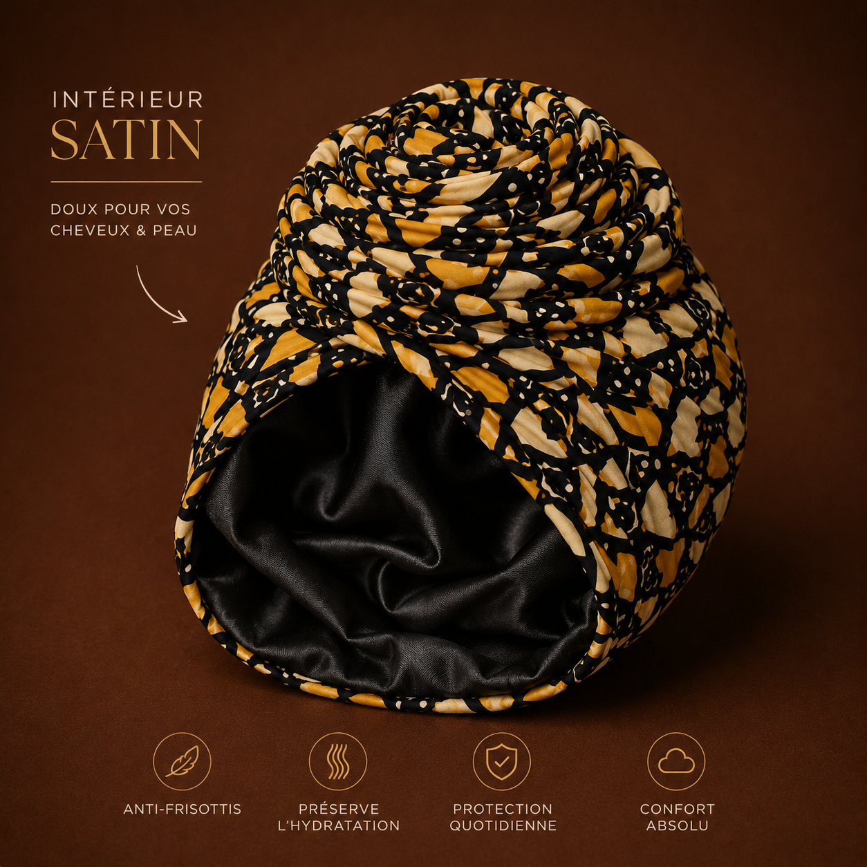 Turban Ankara Empress intérieur satin doux protection cheveux — Cissey Clothing